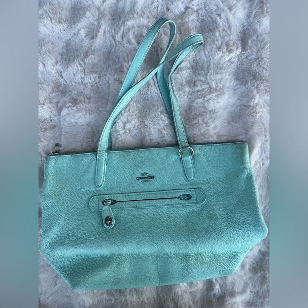 Coach Light Blue Leather Tote Bag